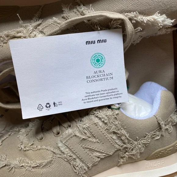 New Balance 574 X Miu Women's Miu Denim Sneakers Color Beige - Picture 6 of 13